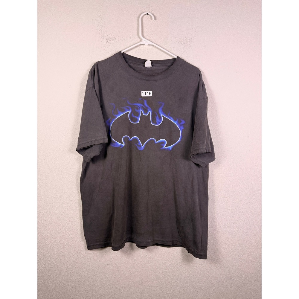 Vintage Batman Blue Flame Graphic T-Shirt Warner Bros Black XL Men